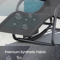 SONGMICS Sezlong balansoar gradina, cu tetiera reglabila si buzunar lateral, cadru otel, maxim 150 kg, 151x56x97 cm, negru