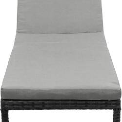 SONGMICS Sezlong gradina cu saltea groasa si tetiera, ratan PE si metal, maxim 150 kg, 195x65x40 cm, negru si gri