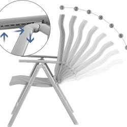 SONGMICS Set 2 scaune gradina pliabile cu spatar reglabil 8 pozitii, 150 kg, 56x70x106 cm, gri