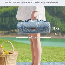 SONGMICS Patura picnic impermeabila 200x200 cm, cu ancore de fixare, pliabila, lavabila, multistrat, albastru cu model frunze