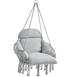 SONGMICS Scaun suspendat tip hamac cu perna groasa, stil scandinav, cadru metalic, include lant si carabiniera, 120 kg, gri