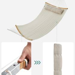 SONGMICS Hamac dublu cu bare curbate din bambus, perna inclusa, maxim 225 kg, 200x140 cm, crem