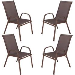 Set 4 scaune gradina cu brate, cadru otel si sezut textilene, 53x72x92 cm, maro