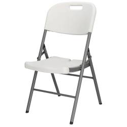 Scaun pliabil HDPE cu cadru metalic, pentru catering sau gradina, 46x53x86 cm, 150 kg, alb