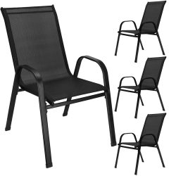 Set 4 scaune gradina cu brate, cadru otel si sezut textilene, 53x72x92 cm, negru