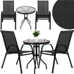 Set mobilier gradina, 2 scaune si masa rotunda, blat sticla, cadru metalic, 60x70 cm, negru