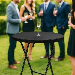 Masa catering profesionala pentru evenimente, inalta, cu picioare metal pliabile, rotunda, d 80 cm, h 110 cm, negru