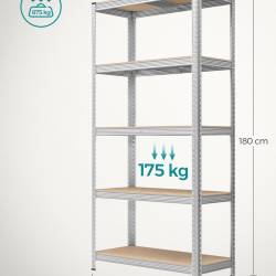 SONGMICS Raft cadru metalic modular pentru depozitare, 5 polite, 180x90x40 cm, sarcina 875 kg, gri