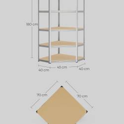 SONGMICS Raft de colt metalic cu 5 polite, pentru garaj sau depozitare, 70x70x180 cm, maxim 875 kg, argintiu