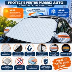 Protectie auto pentru parbriz vara si iarna, parasolar exterior antiinghet si antizapada, cu 6 magneti pentru fixare, oglinzi retrovizoare cu benzi re