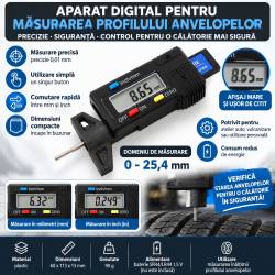 Aparat digital pentru masurarea adancimii profilului anvelopelor, cu afisaj LCD si precizie de 0,01 mm, domeniu de masurare 0-25,4 mm, tester compact