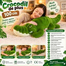 Jucarie de plus Crocodil urias 100 cm, multifunctionala 2 in 1, perna moale pentru imbratisat si relaxare, umplutura elastica din fibre, ideala pentru