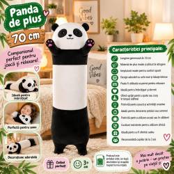 Jucarie de plus Panda urias 70 cm, multifunctionala 2 in 1, perna moale pentru imbratisat si relaxare, umplutura pufoasa din poliester, ideala pentru