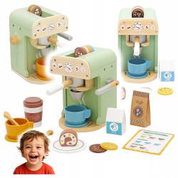 Set jucarie cafenea din lemn pentru copii, aparat cafea Espressor cu accesorii, 20x12x14 cm, multicolor