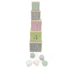 Cuburi educative din lemn 5 piese cu forme geometrice, 48 cm, multicolor