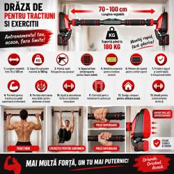 Bara de tractiuni pentru antrenamente acasa, reglabila 70-100 cm, montaj fara gaurire, fixare antiderapanta pentru stabilitate si exercitii pentru spa