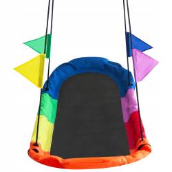 Leagan tip hamac 167x75 cm, cu rama metalica si steaguri colorate, prindere dubla, multicolor