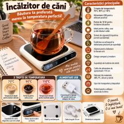 Incalzitor electric pentru cana de cafea si ceai, cu alimentare USB si putere 10 W, 3 trepte de temperatura, functie de mentinere a bauturilor calde,
