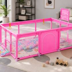 Tarc loc de joaca XXL pentru copii sau bebe, material textil, roz, 230x122x62cm