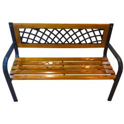Banca de gradina din lemn si otel cu spatar decorativ, 120x53x73 cm, negru si maro natur