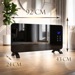 Convector electric 2000 W cu panou frontal din sticla securizata, 2 trepte de incalzire, termostat reglabil, afisaj LED si temporizator 24 ore, montaj