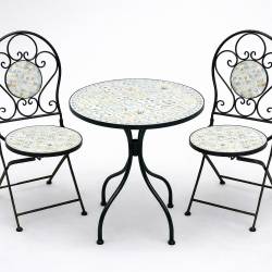 Set mobilier gradina Louloudia 3 piese, masa si 2 scaune pliabile, mozaic decorativ, metal, multicolor