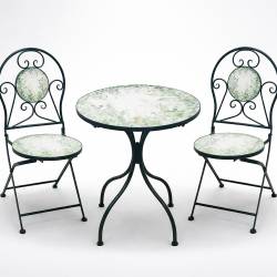 Set mobilier gradina Fylla 3 piese, masa si 2 scaune pliabile, mozaic decorativ, metal, multicolor