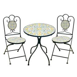 Set mobilier gradina Lemonia 3 piese, masa si 2 scaune pliabile, mozaic decorativ, metal, multicolor