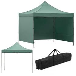 Pavilion pliabil gradina 3x3 m cu acoperis impermeabil si 3 pereti laterali, structura metalica, inaltime reglabila, verde