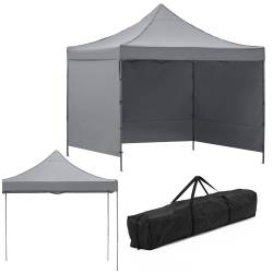 Pavilion pliabil gradina 3x3 m cu acoperis impermeabil si 3 pereti laterali, structura metalica, inaltime reglabila, gri
