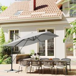 SONGMICS Umbrela de gradina cu manivela tip pendul 270x270 cm, UPF 50+, rotire 360°, inclinare reglabila, gri deschis