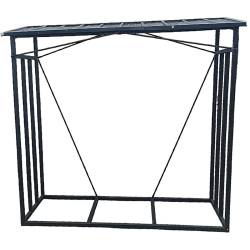 Suport depozitare lemne de foc cu acoperis ondulat, structura metalica, 185x70x185 cm, negru