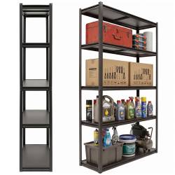 Raft metalic de depozitare cu 5 polite reglabile MDF, capacitate 750 kg, 120x40x200 cm, negru