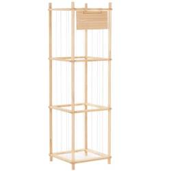 Organizator vertical pentru jucarii si plusuri, din lemn natural de pin, cu corzi elastice laterale pentru acces rapid, design tip turn pentru economi