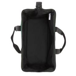 Geanta pentru scule si unelte cu capacitate 15 L, compartiment principal cu fermoar dublu, 5 buzunare exterioare, constructie rigidizata cu forma triu