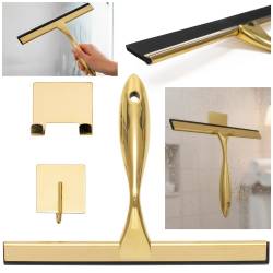 Racleta pentru baie din inox cu suport adeziv, lama 25 cm, finisaj lucios auriu