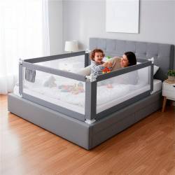 Bariera de siguranta pentru pat, protectie copii, 158 cm, reglabila pe inaltime 75-95 cm, gri