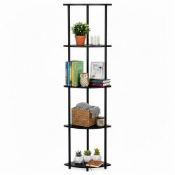 Raft de colt cu 5 polite, MDF, cadru metalic, 148x30x30 cm, negru