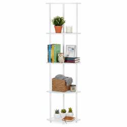 Raft de colt cu 5 polite, MDF, cadru metalic, 148x30x30 cm, alb