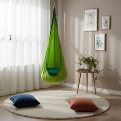 Leagan suspendat tip cocon pentru copii 70x150 cm, textil, pentru interior si exterior, verde