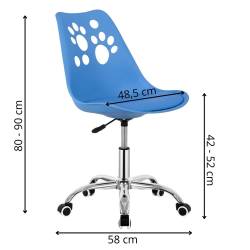Scaun de birou ergonomic, rotativ 360°, reglabil pe inaltime 80-90 cm, sezut tapitat din piele ecologica, baza cromata, albastru