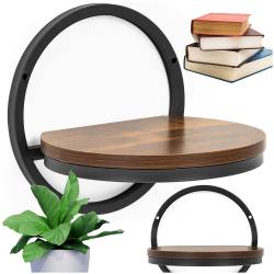 Raft de perete decorativ in stil industrial, cu polita din MDF si cadru metalic, ideal pentru expunerea cartilor, plantelor si accesoriilor in living,