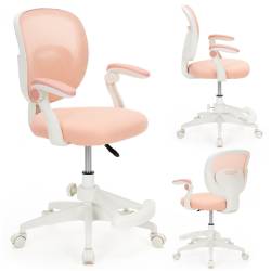 Scaun de birou ergonomic pentru copii, cu spatar din plasa respirabila, sezut tapitat cu burete de 6 cm, inaltime reglabila, cotiere rabatabile si sup