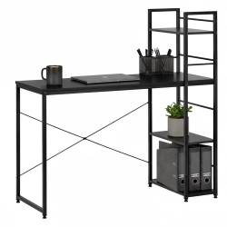 Birou cu blat MDF si rafturi laterale, cadru metalic, 120x48x122 cm, negru