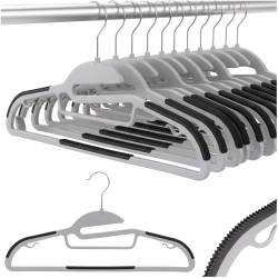 Set de 20 de umerase antiderapante pentru haine, din PE, cu carlig metalic rotativ, 41 cm, gri si negru
