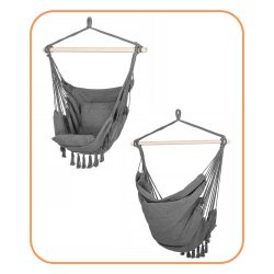 Hamac tip leagan suspendat pentru casa sau gradina, gri cu perne, 130x100cm, 150kg