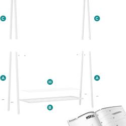 SONGMICS Suport haine cu bara si raft inferior, cadru metalic, 93x34x153 cm, alb