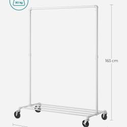 SONGMICS Suport pentru haine mobil cu raft inferior, cadru metalic, stil industrial, 100x49x163 cm, alb