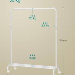 SONGMICS Suport haine metalic cu roti si raft inferior, stil industrial, 103x41x155 cm, alb