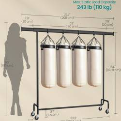 SONGMICS Suport haine cu roti, bara extensibila pentru umerase, structura metalica sarcina mare, 45x160-200x163 cm, negru